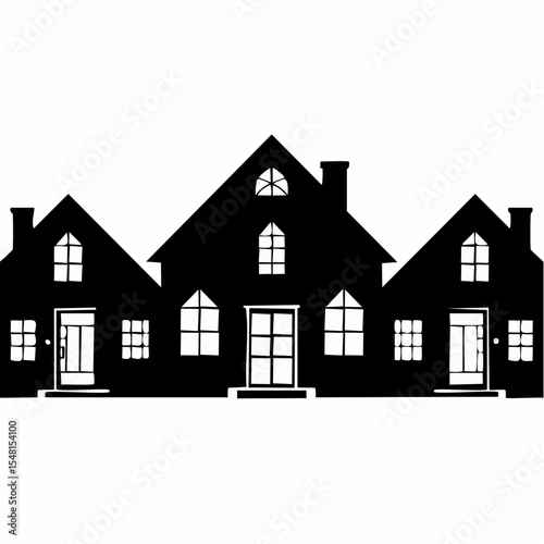 Black Silhouette of Three Houses Row