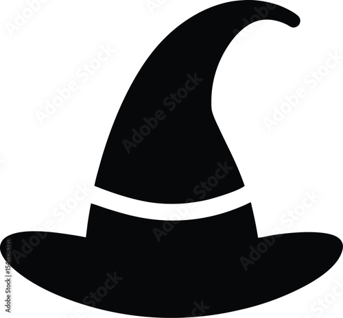 halloween witch hat and broom silhouette vector symbol illustration design.