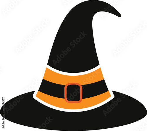 halloween witch hat, halloween party costume elements. Wizard striped and spooky decorated hats vector symbols illustrations set. Halloween witchcraft party collection.