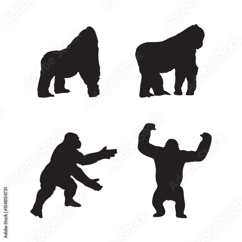 black gorilla silhouette set vector illustrations isolated on white background