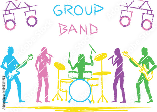 A vector illustration of a family group silhouette, showing a woman and child with other people