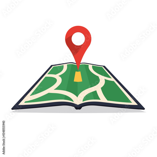 Stylized Map Illustration with Red Location Pin, Depicting Travel and Navigation Concepts