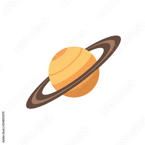 Cartoon Illustration of Saturn with Prominent Rings, a Gas Giant Planet in the Solar System