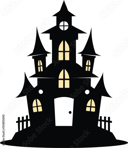 creepy haunted house silhouette vector icon illustration