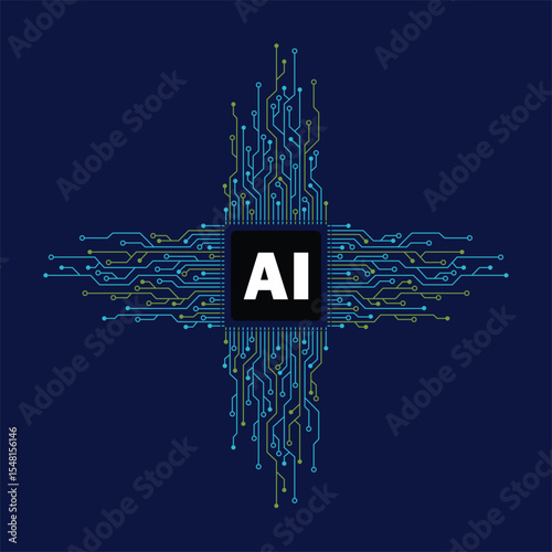 Artificial Intelligence Microchip and Quantum Computing Concept – Futuristic High-Tech Vector Design for Digital Technology, Innovation, and AI System Visualization”
