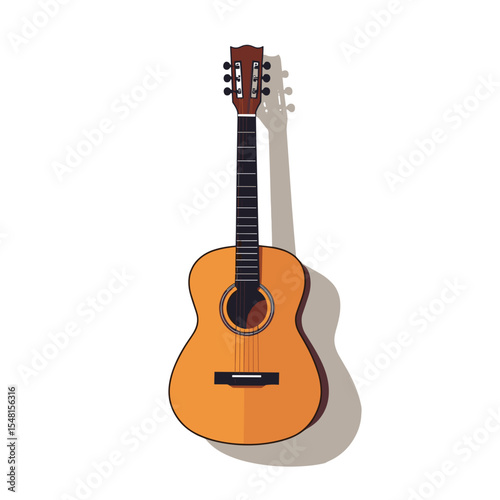 Acoustic Guitar Flat Vector Illustration with Shadow, Musical Instrument for Music Production and Entertainment