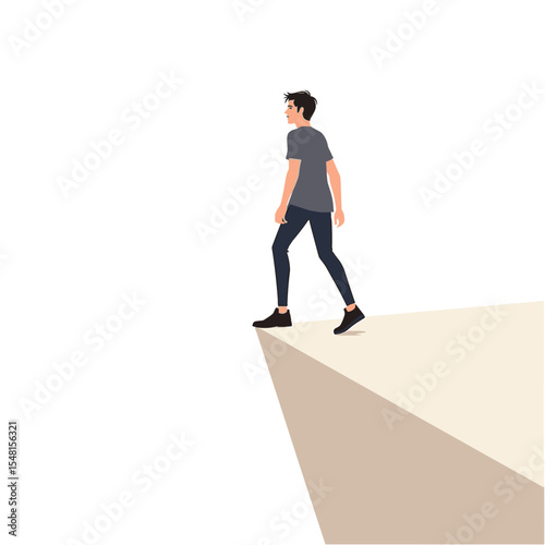 Man Standing on the Edge of a Cliff, Facing Uncertainty and Taking a Leap of Faith, Vector Illustration