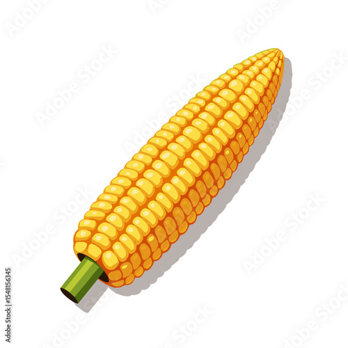 Illustration of a Ripe Yellow Corn on the Cob with Green Husk, Fresh and Healthy
