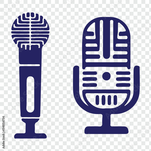 Microphone Icon Set – Vector Collection of Studio, Podcast, Dynamic, and Recording Microphones in Solid Silhouette Style. Voice vector symbols, EPS-10