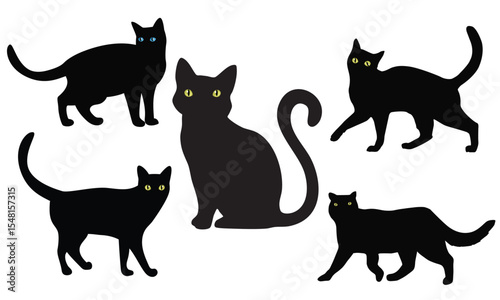 vector isolated silhouette cat set