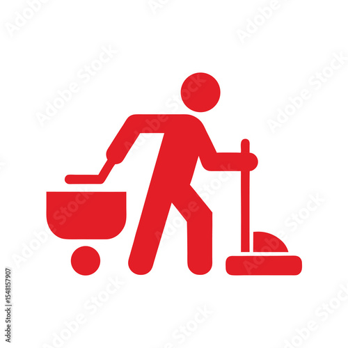 Person Pushing Wheelbarrow with Broom