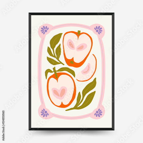 Abstract fruits and vegetables posters template. Modern trendy minimalist. Healthy Food. Hand drawn design for wallpaper, wall decor, print, postcard, cover, template, banner.