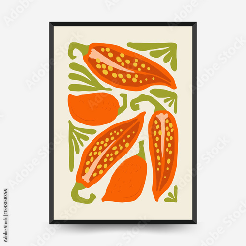 Abstract fruits and vegetables posters template. Modern trendy minimalist. Healthy Food. Hand drawn design for wallpaper, wall decor, print, postcard, cover, template, banner.