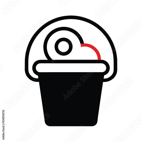 Ice cream bucket icon with red accent vector illustration