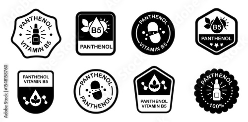 Panthenol labels vector signs for skin