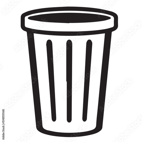 A black outline vector icon of a trash can or waste basket with vertical grooves, on a white background, symbolizing deletion or disposal.