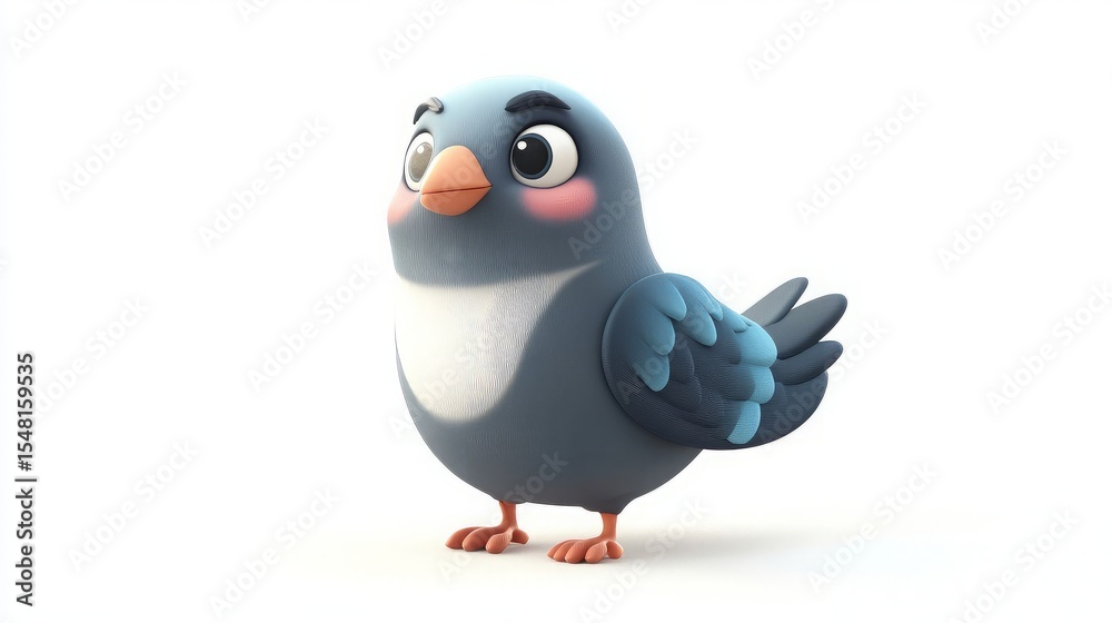 Obraz premium Pigeon 3D sticker Emoji icon illustration, funny little animals, pigeon on a white background. Pigeon 3D sticker Emoji icon illustration, pigeon on a white background, funny little animals