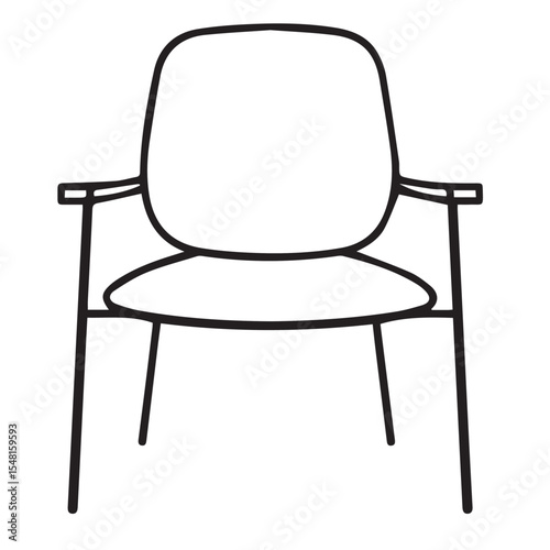 A minimalist black outline vector illustration of a modern armless chair with a sleek design, on a white background.
