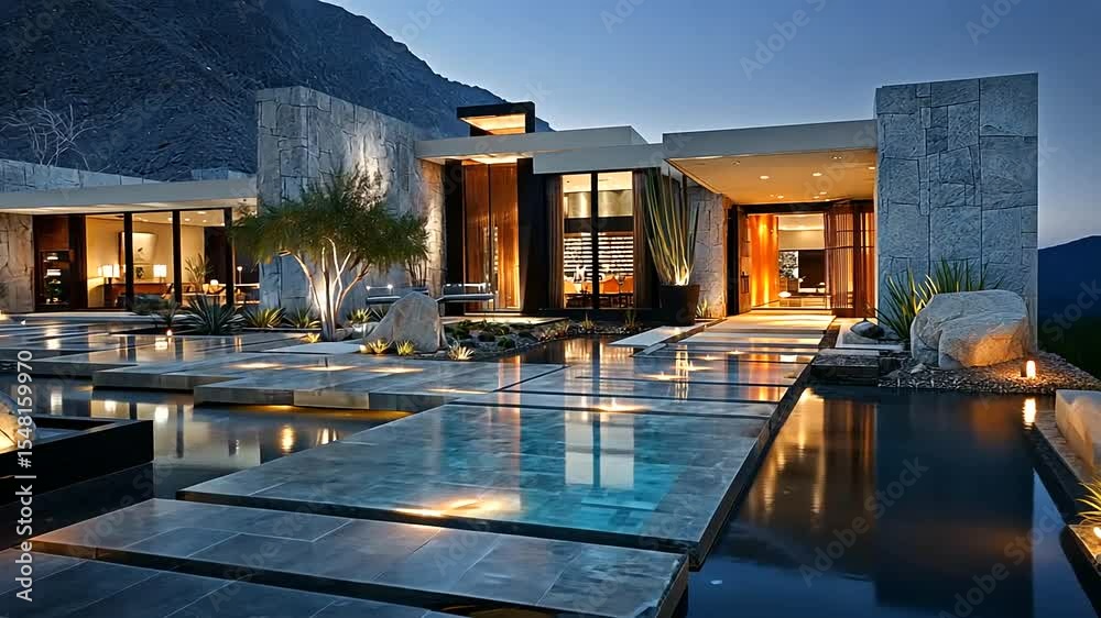 Modern architectural design with serene water features