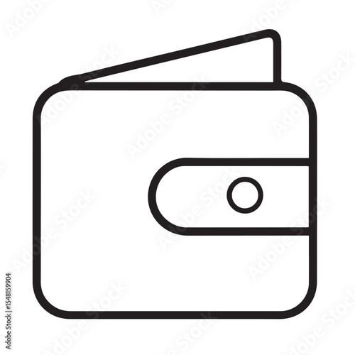 A black outline vector icon of a closed wallet with a snap closure, on a white background, symbolizing finance and payment.