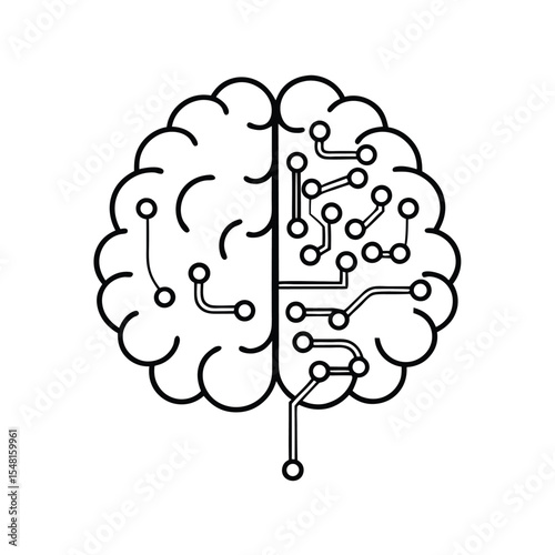 AI Brain Outline with Connected Nodes – Simple Line Art Vector