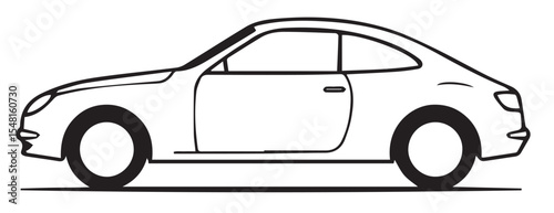 A sleek, minimalist black and white vector illustration depicting the side profile of a two-door sports car.