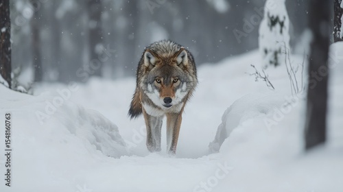 Predatory, wild life in pursuit of its prey in Finnish Lapland