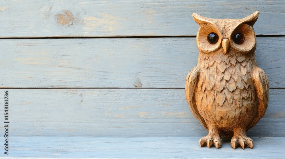 Obraz premium Wooden owl decor on gray wood background