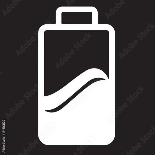 A black and white vector icon of a battery with a wavy line indicating a partial charge level.