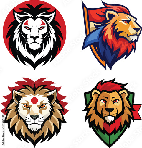 Set of Animals head and face vector tiger lion fox owl color USA UK CANADA Color on a white background