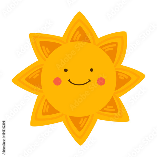 Smiling sun. Fun cartoon character for kids projects. Sun Icon. Vector illustration