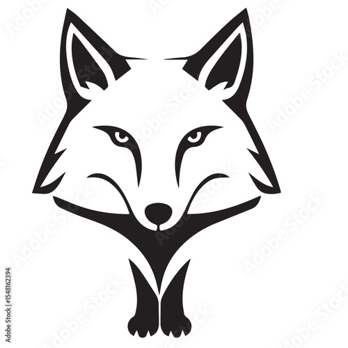 A stylized black vector illustration of a fox head with pointed ears and piercing eyes, facing forward on a white background.