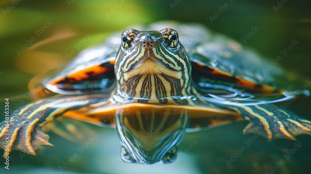 Fototapeta premium Red-eared slider (Trachemys scripta elegans). Wild life animal.