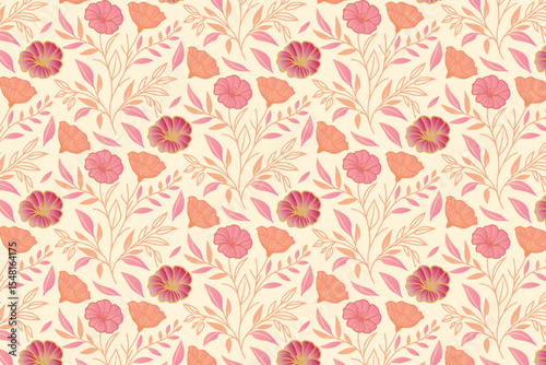 botanical flower artwork in seamless format with sketchy line details and modern appeal for textile and wrapping paper

