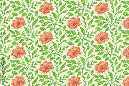 floral line drawing pattern with trendy cotton flowers and seamless repetition made for table top covers and pillow fabric

