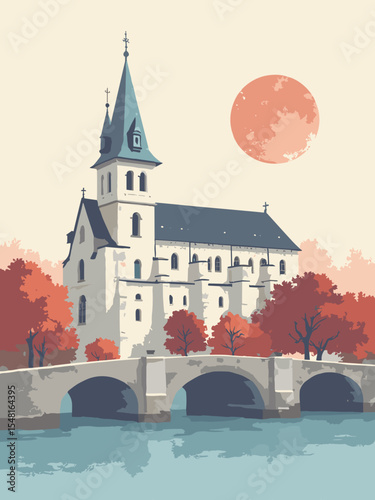 Neuss, Germany - Quirinus Minster, Obertor, Clemens-Sels Museum in minster white, gate stone gray, modern red, and Rhine blue