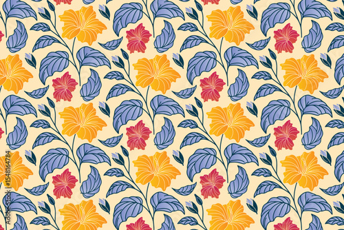 hand drawn one line floral pattern with modern leaves and repetitive flow ideal for bedsheet designs and fabric covers

