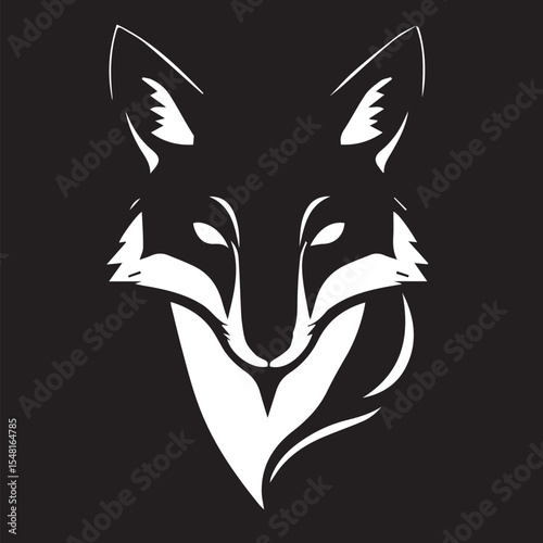 White vector illustration of a stylized fox head on a black background, conveying cunning, intelligence, or wilderness.