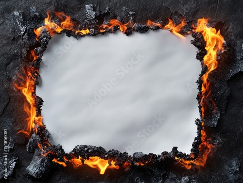 Blank paper framed by burning embers