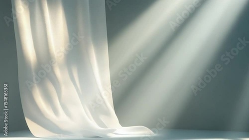 Celestial Drapery: The soft, ethereal folds of a sheer curtain are illuminated by radiant beams of sunlight, creating a scene of serenity and elegance.