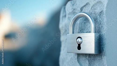 Guardian of Secrets: A close-up captures a gleaming padlock, securely fastened to a weathered stone wall, representing protection, security, and privacy. A symbol of trust, safety.