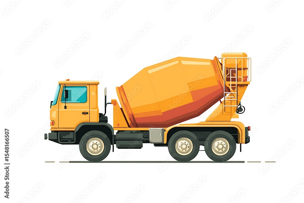 Fototapeta premium Yellow concrete mixer truck construction vehicle cement transport industrial machinery equipment delivery truck