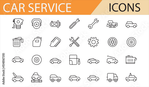 Set of Automotive Service Icons: Repair, Maintenance, and Car Tools for Mechanics