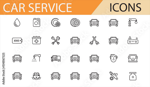 Car Workshop and Service Icons for Automotive Design and Service Centers