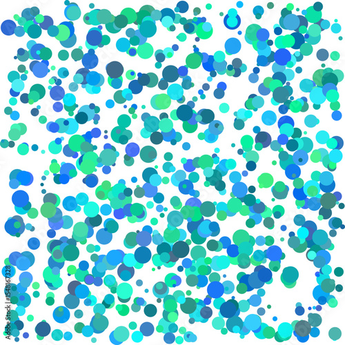 Blue and green overlapping circles with varying size. Bubble texture. Abstract vector background. 