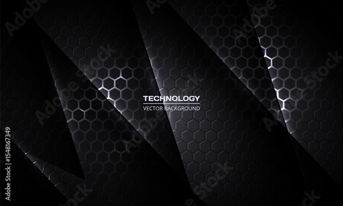 Hexagon technology black and white colored honeycomb abstract background. Vector illustration