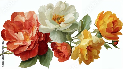 Vibrant Watercolor and realistic Flower Field silhouette with white background, generated via ai
