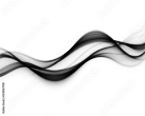 Abstract black halftone wave on white background. Trendy minimal element for poster, banner, layout, tech or sound design.