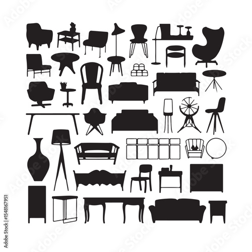 set of furniture tools silhouettes