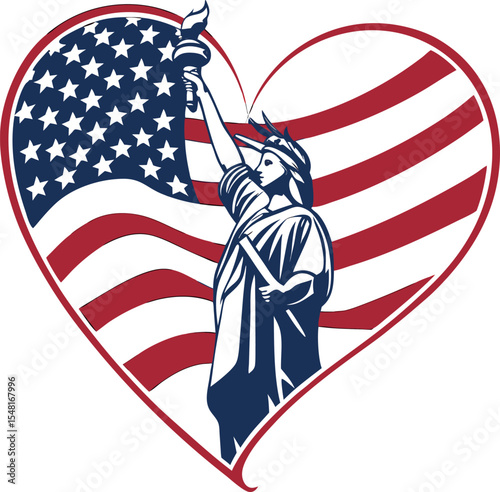 "American flag inside heart shape silhouette" on a white background